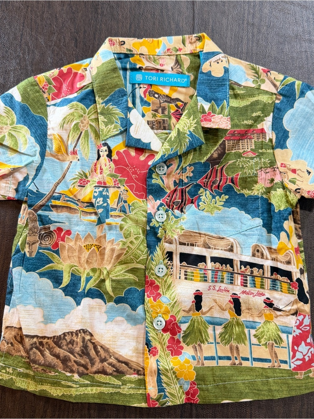 Tori Richard Kids Blue Multi Hawaiian Aloha Shirt Sz XXXS 0-1 (12M) NWT
